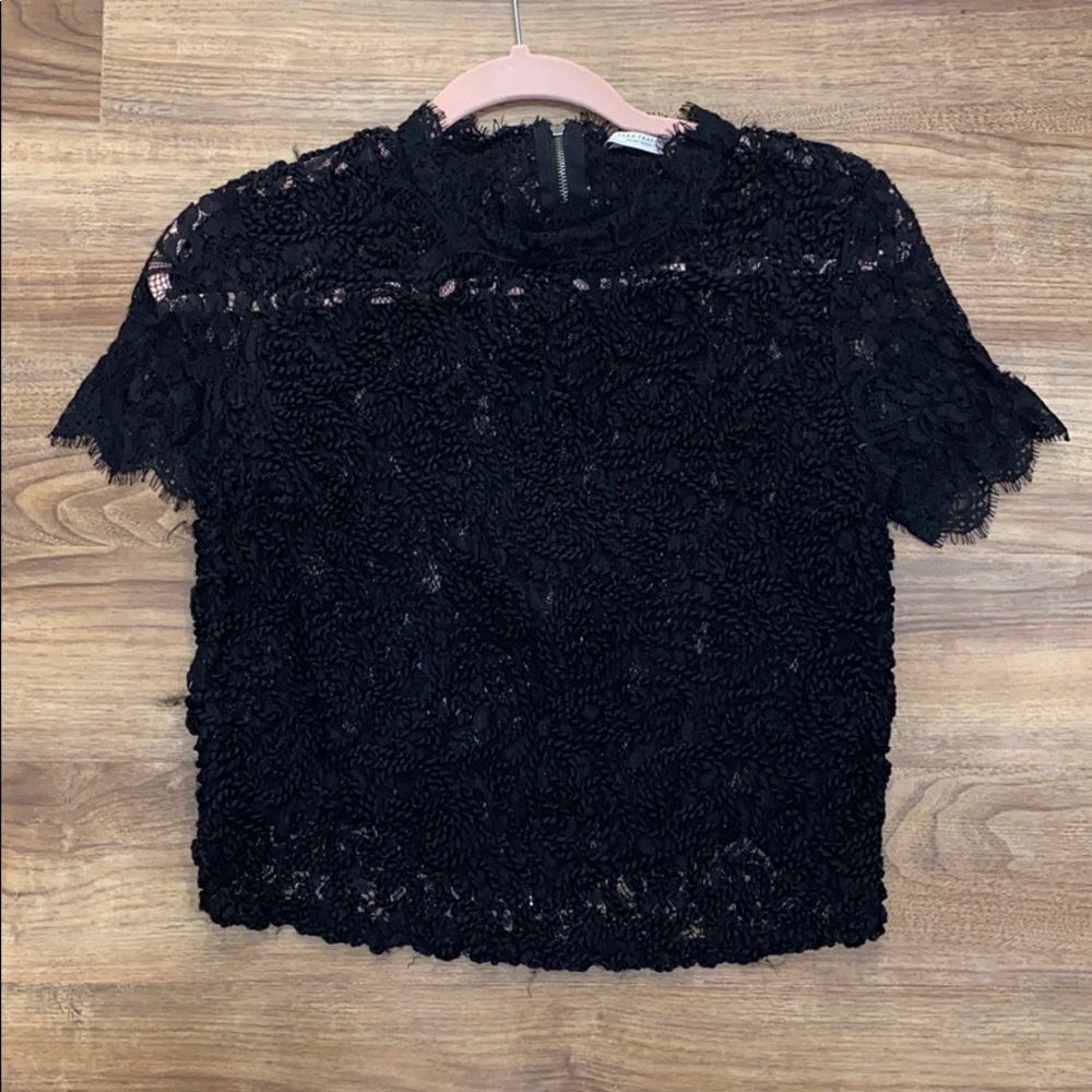 ZARA BLACK EYELASH BLOUSE SIZE LARGE ZIPPERED BACK